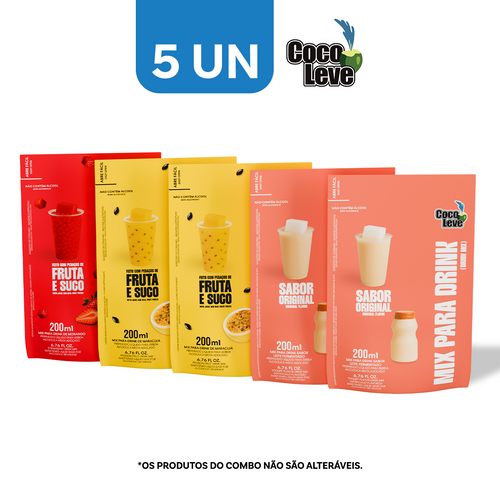 Kit Mix Para Drinks Coco Leve 200ml: 2un Leite Fermentado  + 1un Morango + 2un Maracujá