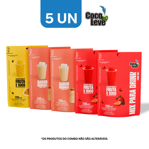 Kit Mix Para Drinks Coco Leve 200ml: 2un Leite Fermentado  + 2un Morango + 1un Maracujá