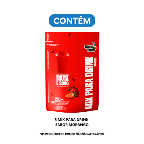 Kit Mix Para Drink De Morango Coco Leve 200ml 5 Unidades