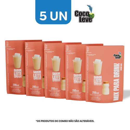 Kit Mix Para Drink Sabor Leite Fermentado Coco Leve 200ml 5 Unidades