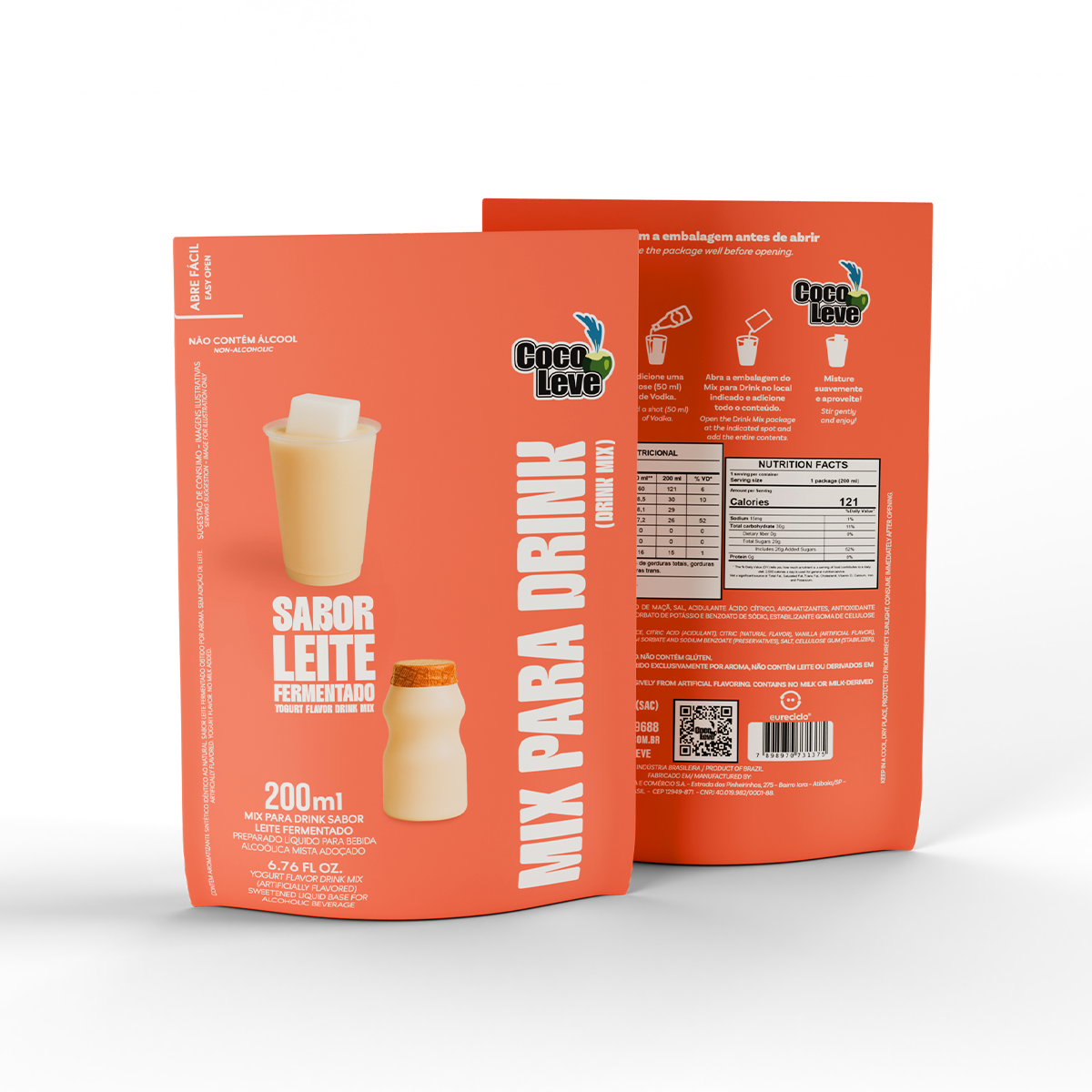 Kit Mix Para Drink Sabor Leite Fermentado Coco Leve 200ml 5 Unidades