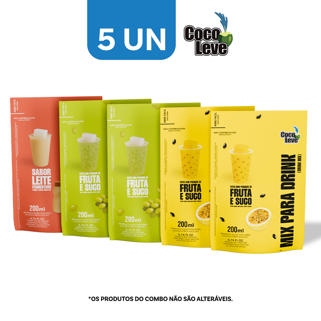 Kit Mix Para Drinks Coco Leve 200ml: 2un Uva Verde + 2un Maracujá +1un Leite Fermentado